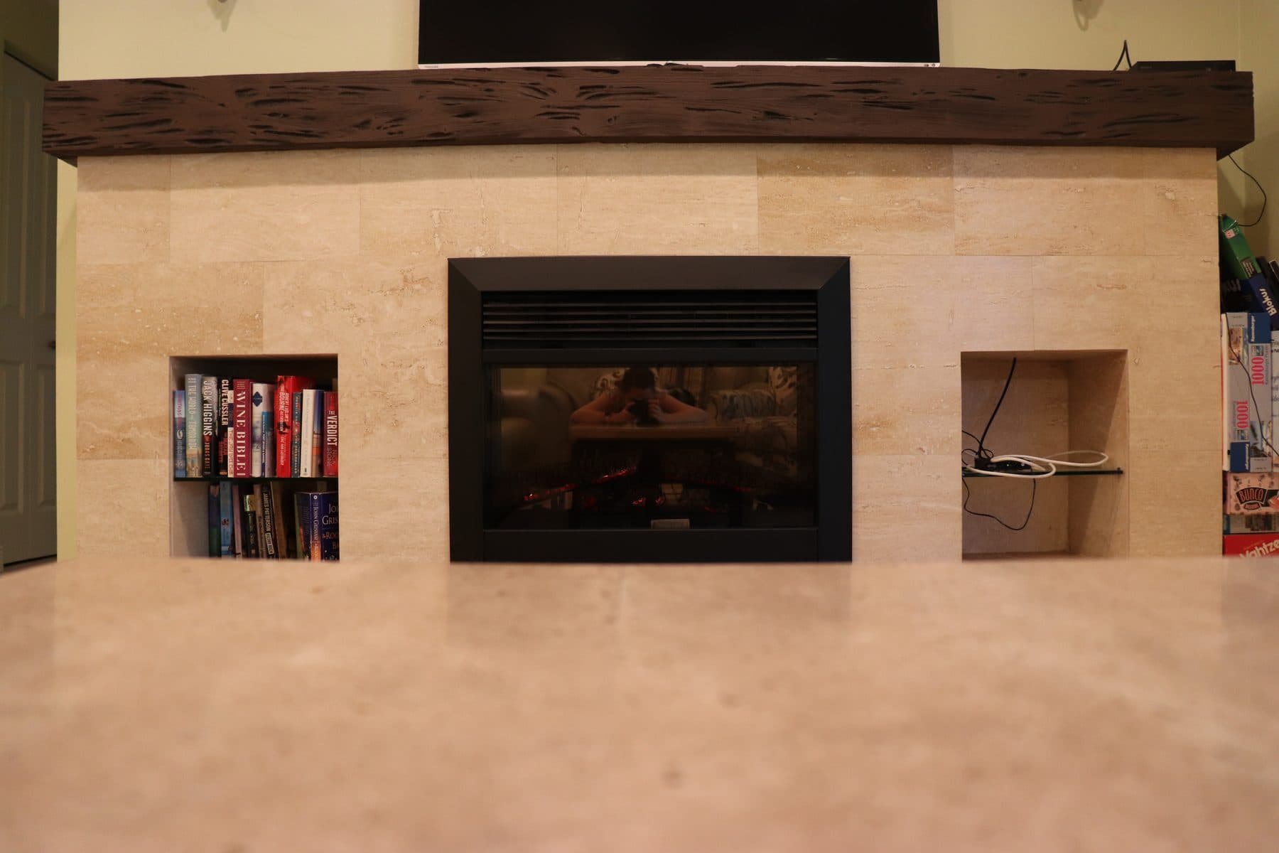 Stone fireplace surround detail